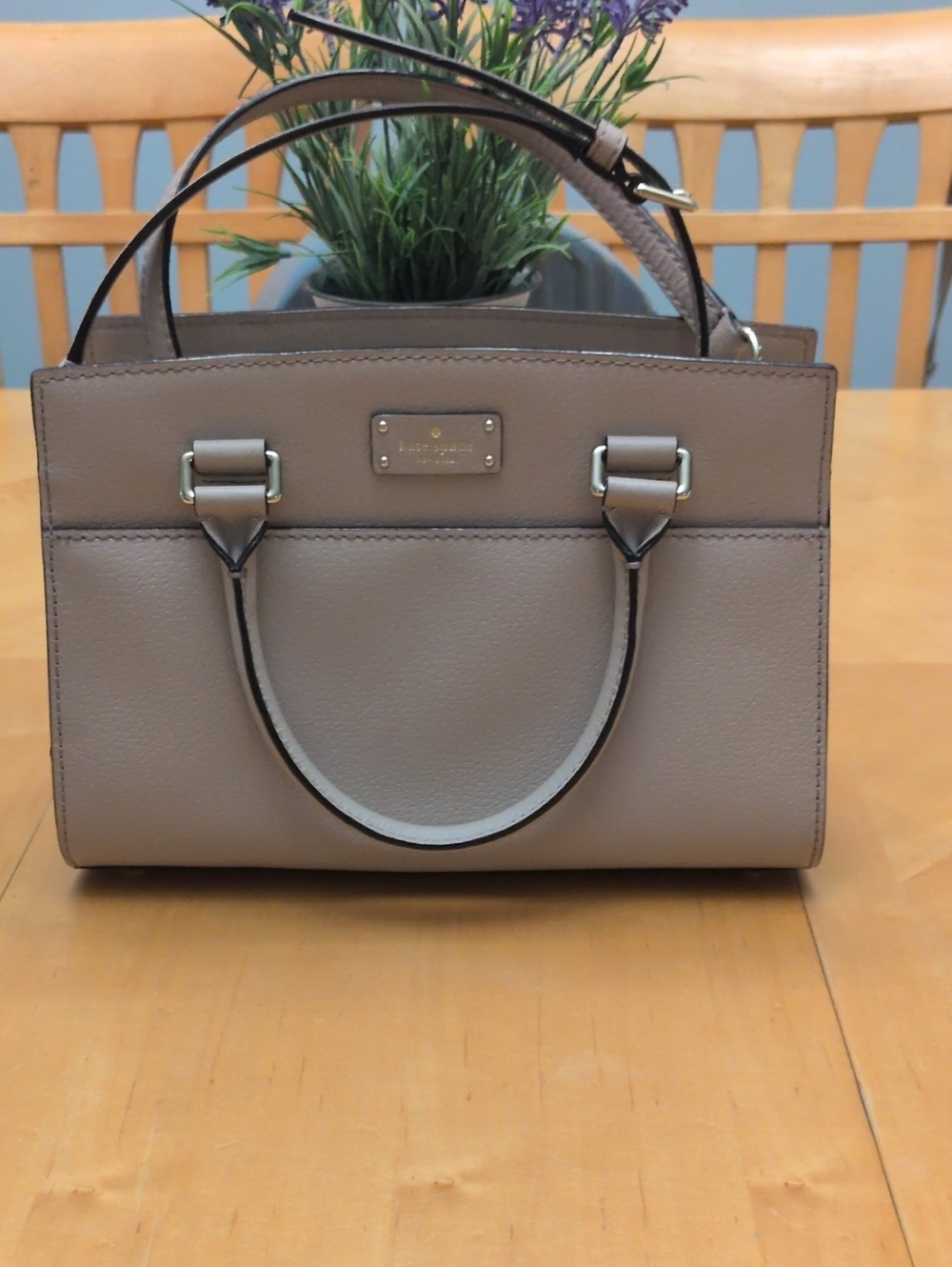 kate spade Madison Taupe leather satchel/crossbody with gold hardware